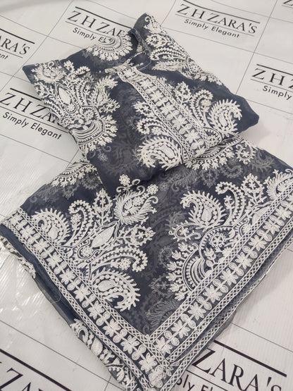 Grey White Stitched 2pc