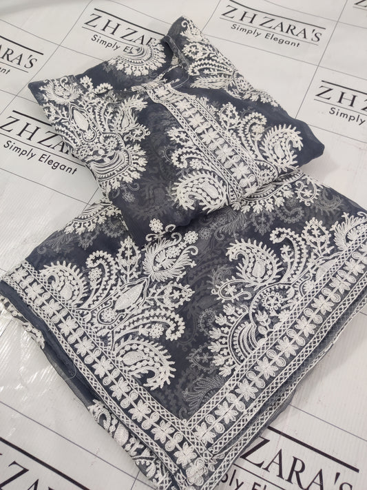 Grey White Stitched 2pc