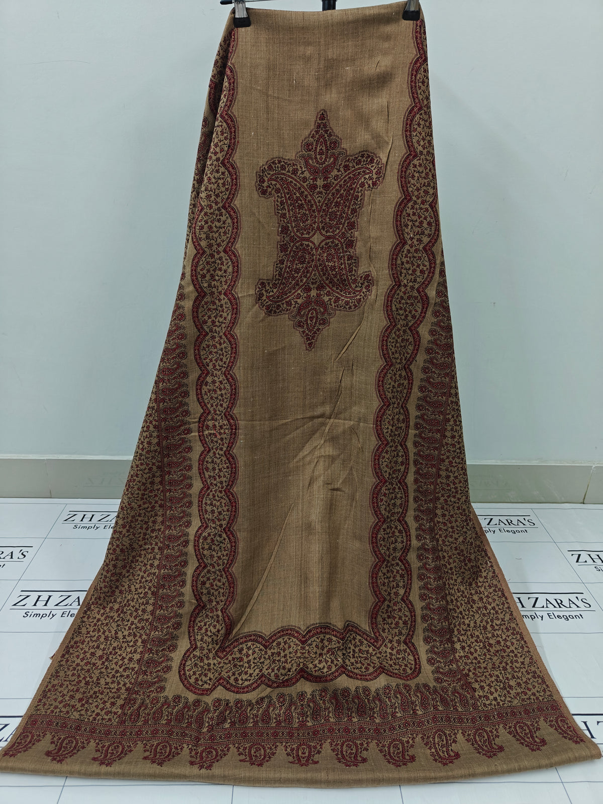 M Camel Coffee Border Double Kani Pashmina 3pc
