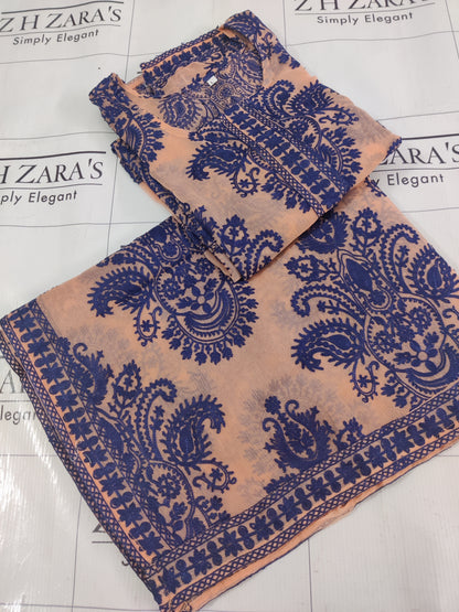 Peach Blue Stitched 2pc